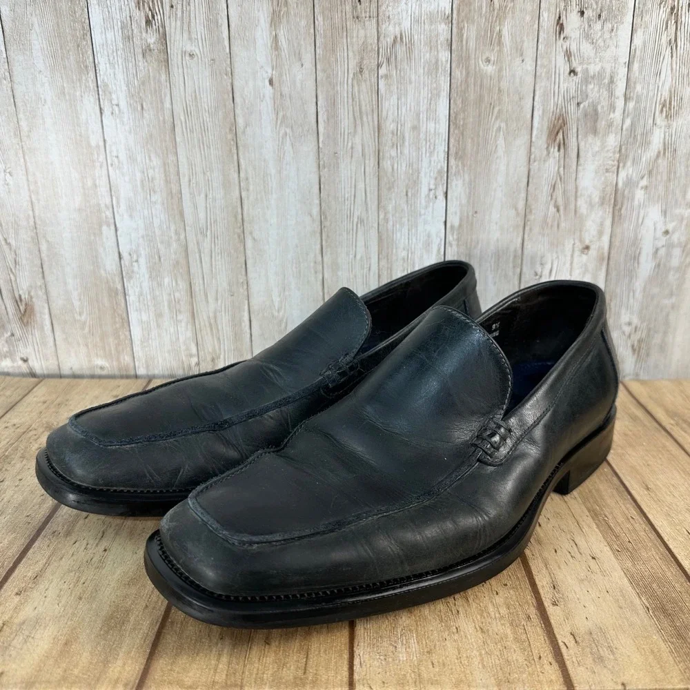 Johnston &‎ Murphy Loafers Mens 9.5 M Grey Leather Square Toe Dress Shoes Italy
